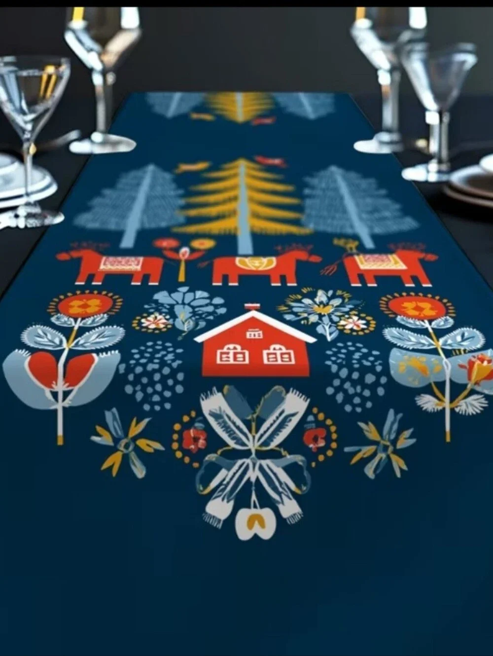 New Christmas Table Runner Dala Dalarna Horse Swedish Scandinavian Folk Art